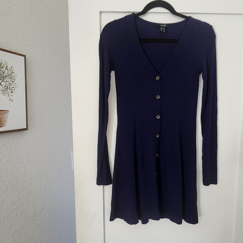 Elegant Navy Blue Button-Down Dress